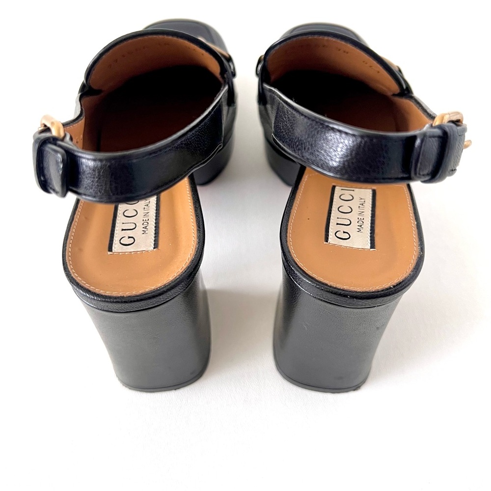 GUCCI | Horsebit SlingBack Retro Chunky Platform Loafers Black Leather EU 38 - Picture 6 of 13